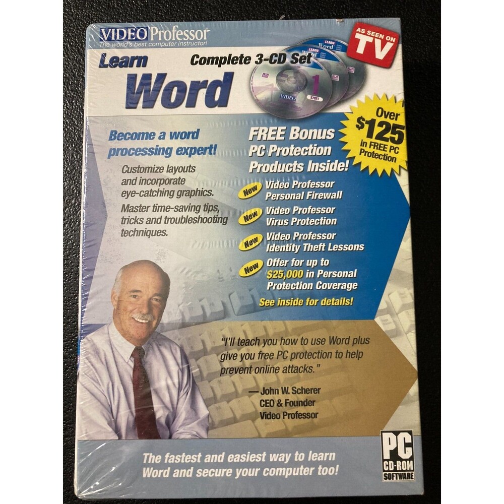 VIDEO PROFESSOR LEARN WORD COMPLETE 3-CD SET VINTAGE NEW FACTORY SEALED